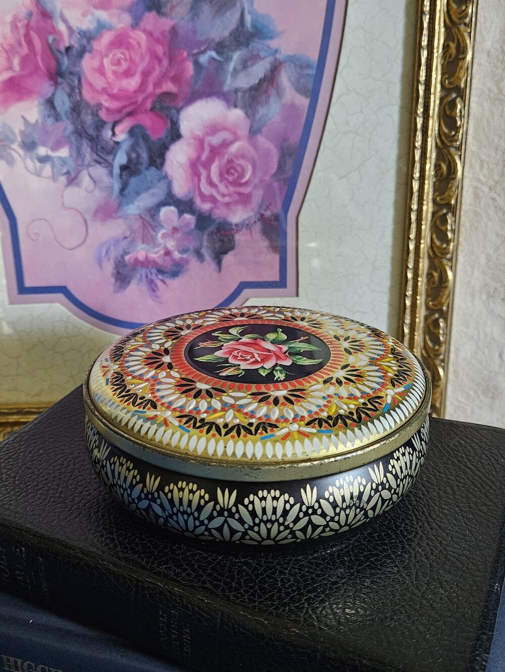 Hand-Painted Floral Trinket Box - Pink Rose Motif Made in England